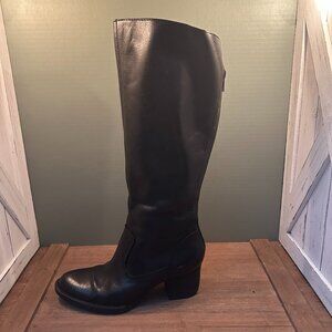 Born Womens Black Leather Zip 2.5" Heel Boots Size 7.5